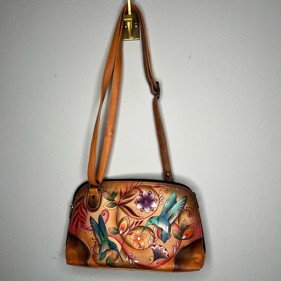 Anuschka Hand Painted Genuine Leather Hummingbird &...
